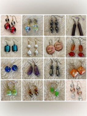 Lot 16 Glass Ceramic Earrings Dangle Beaded Vintage Modern Mixed Color Bundle